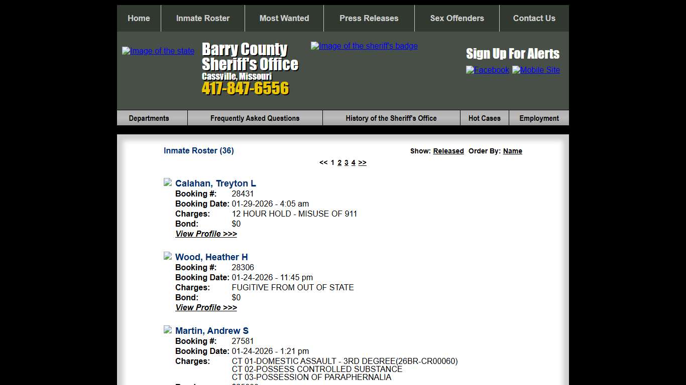 Inmate Roster - Current Inmates Booking Date Descending - Barry County Sheriff MO
